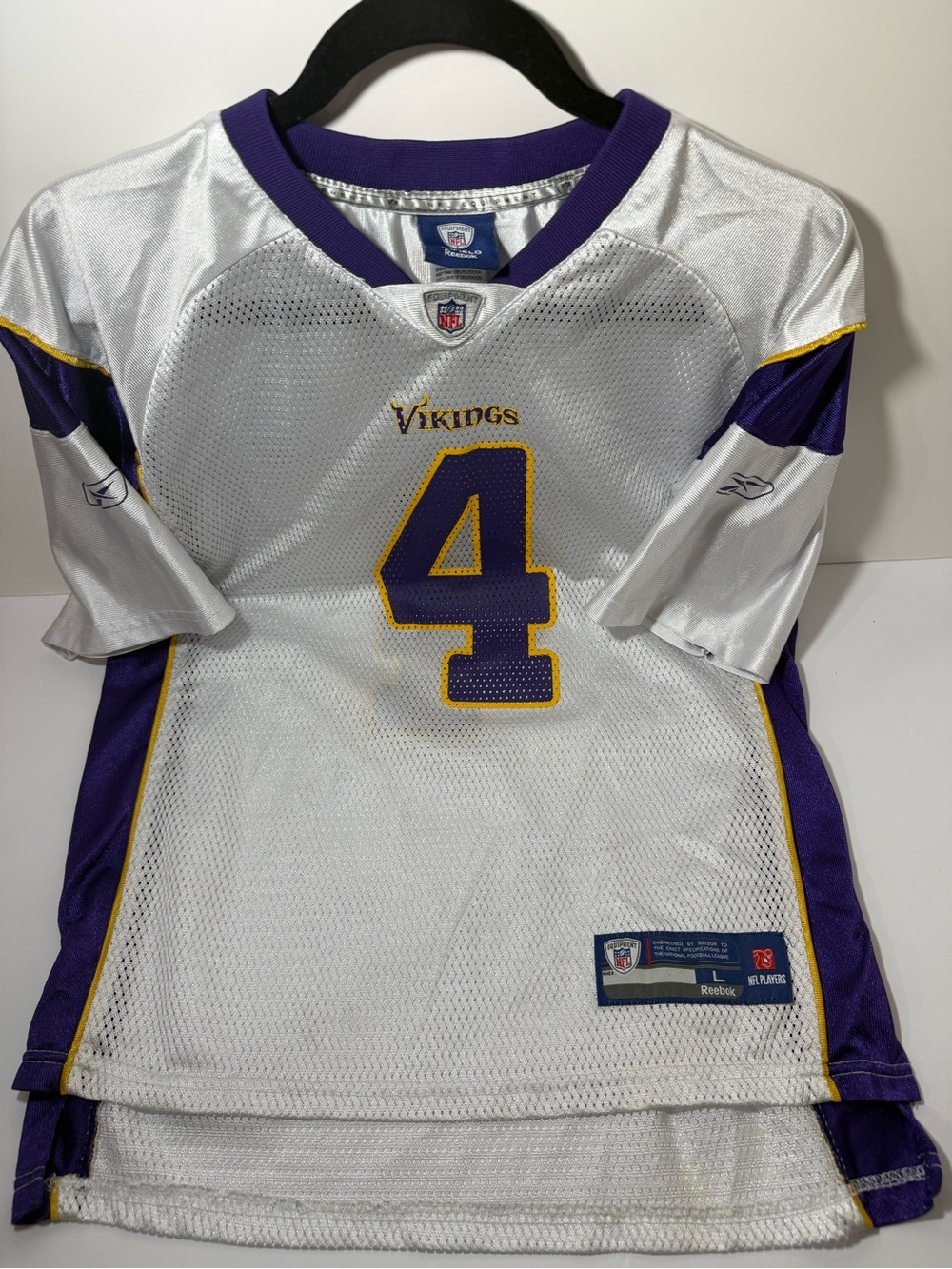 Brett Favre #4 Minnesota Vikings Reebok Youth Large 14-16 White NFL Jersey